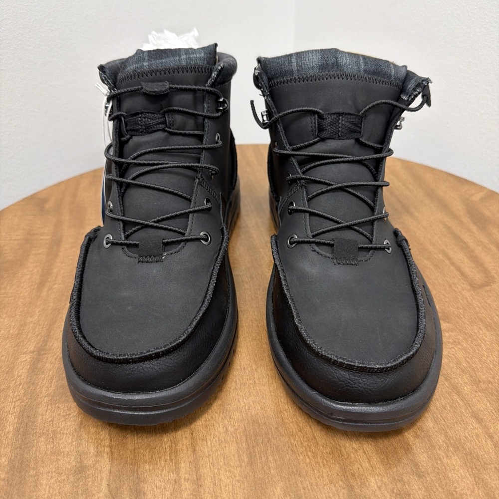 Hey Dude Bradley Leather Boots Black Ankle High Shoe Men Size 12 lace up light - Picture 2 of 11